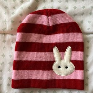 Beanie - Red&Pink Stripes with Bunny